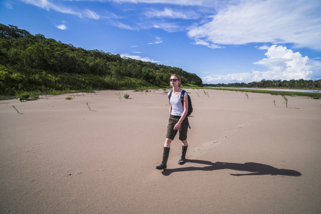 Tourist exploring Monkey Island (Isla de los Monos), Tambopata National Reserve, Amazon Jungle of Pe